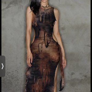 KOLLY CUT OUT DRESS SEXY BROWN AND BLACK